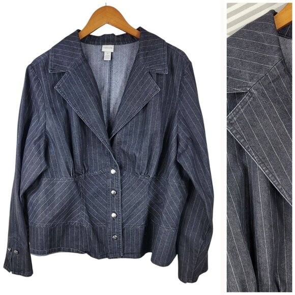 Venezia Denim Jean Jacket Plus size 22 coat Stretch Pinstripe 22W Vintage Y2K - Picture 1 of 5